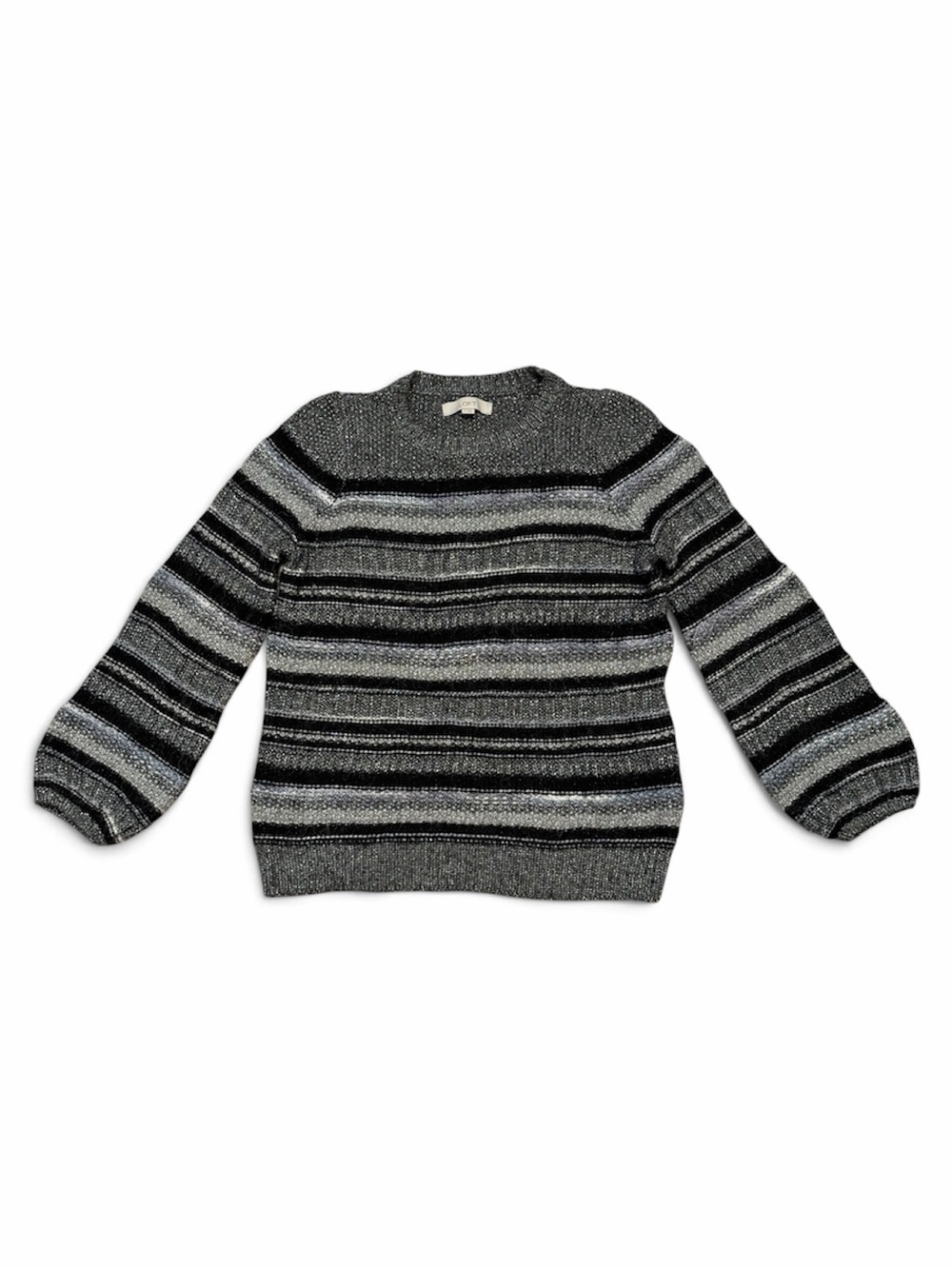 LOFT Alpaca and Wool Blend Black, Gray & White Striped Crew Sweater